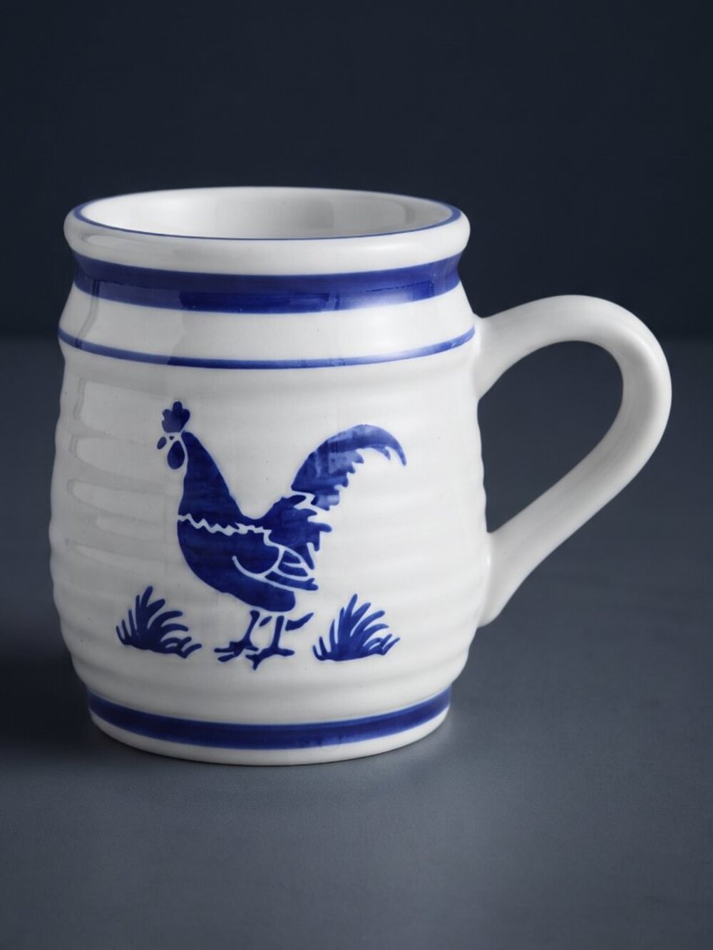 Blue White Rooster Hen Coffee Mug Farmhouse Country Kitchen Ceramic Cup B.I. Inc